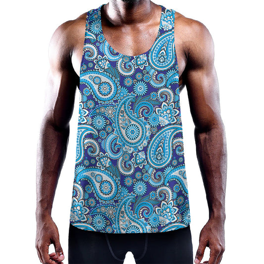Blue Paisley Pattern Print Training Tank Top