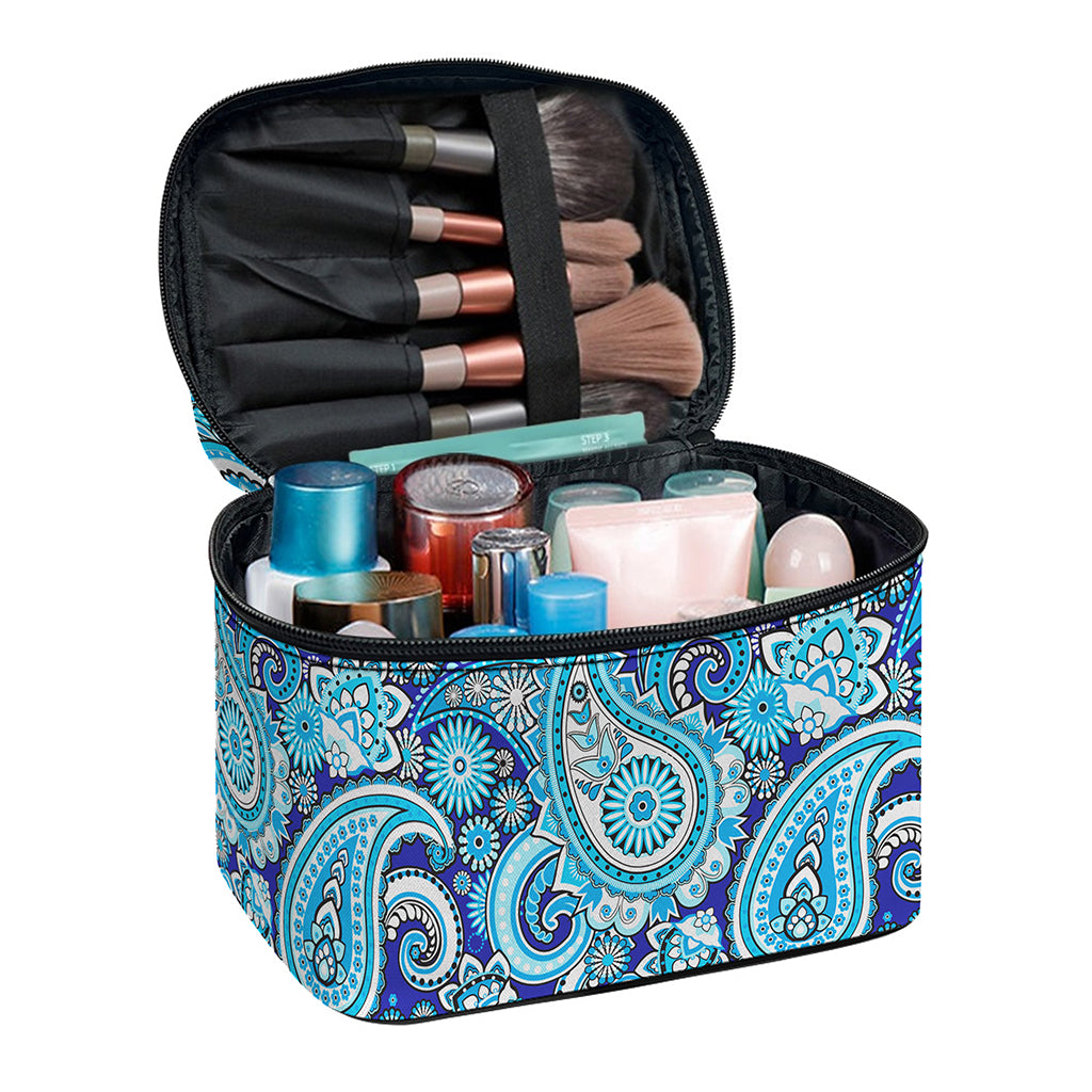 Blue Paisley Pattern Print Travel Makeup Bag