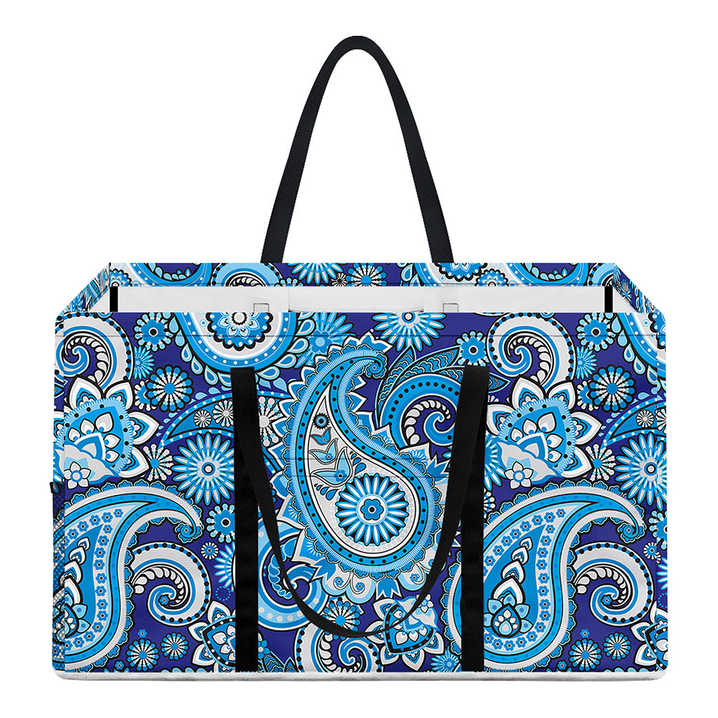 Blue Paisley Pattern Print Utility Tote Bag