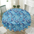 Blue Paisley Pattern Print Waterproof Round Tablecloth