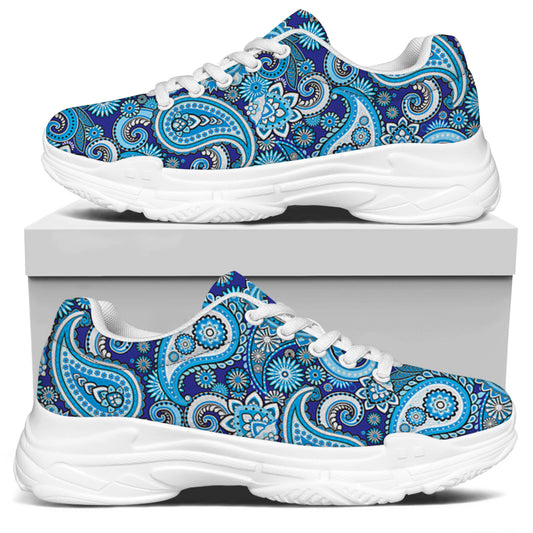 Blue Paisley Pattern Print White Chunky Shoes