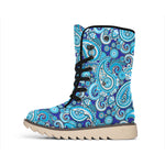 Blue Paisley Pattern Print Winter Boots