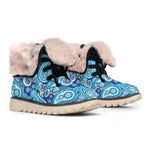 Blue Paisley Pattern Print Winter Boots