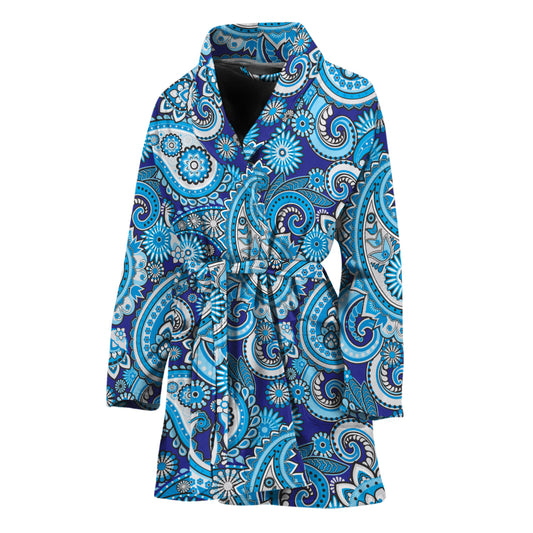 Blue Paisley Pattern Print Women's Bathrobe
