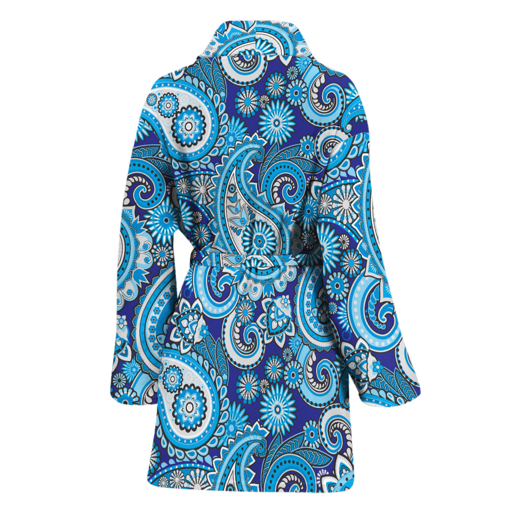 Blue Paisley Pattern Print Women's Bathrobe
