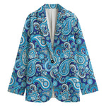Blue Paisley Pattern Print Women's Blazer