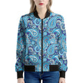 Blue Paisley Pattern Print Women's Bomber Jacket