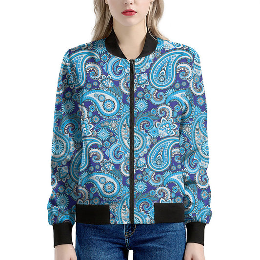 Blue Paisley Pattern Print Women's Bomber Jacket