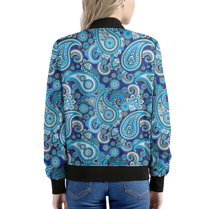 Blue Paisley Pattern Print Women's Bomber Jacket
