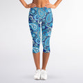 Blue Paisley Pattern Print Women's Capri Leggings