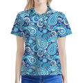 Blue Paisley Pattern Print Women's Polo Shirt