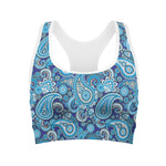 Blue Paisley Pattern Print Women's Sports Bra