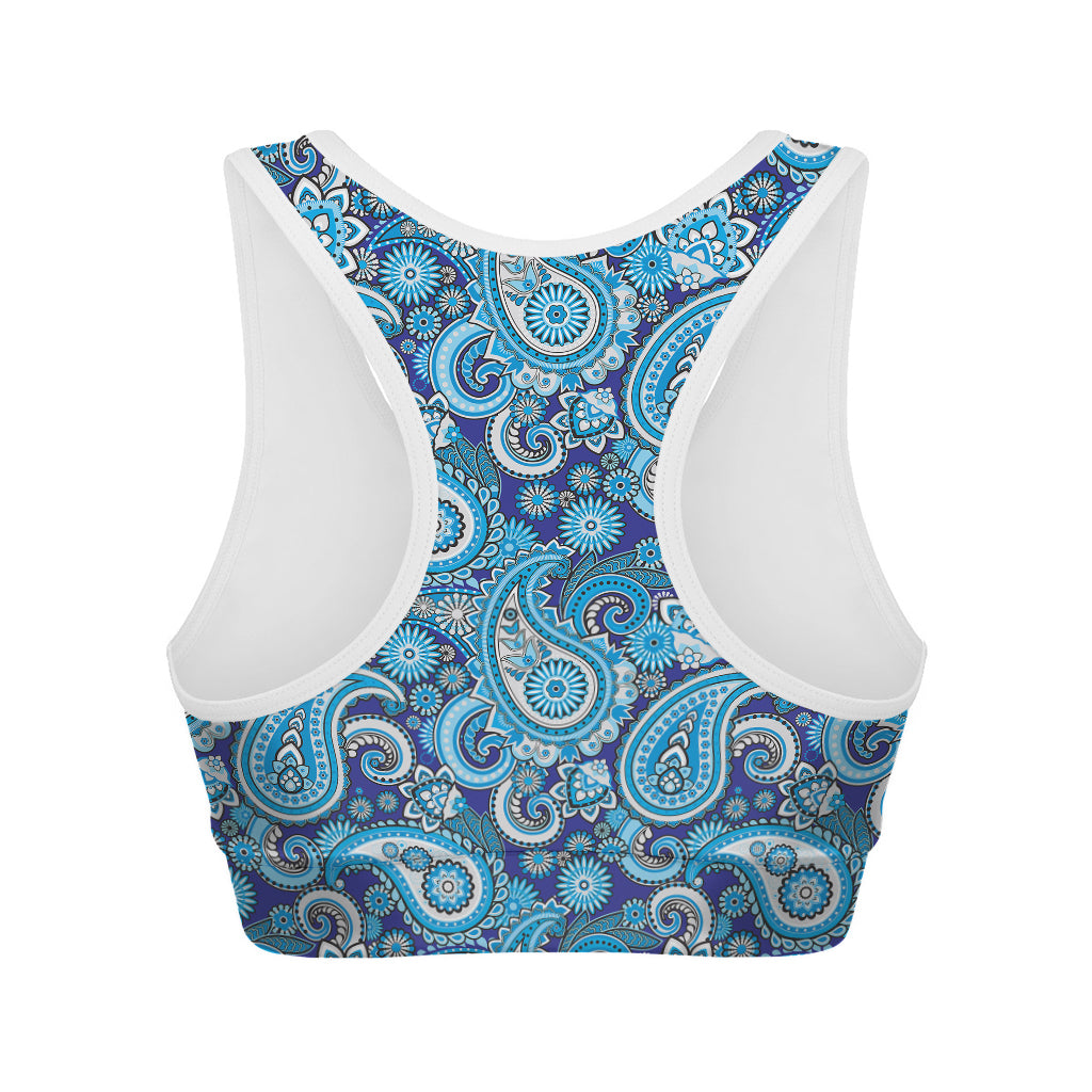 Blue Paisley Pattern Print Women's Sports Bra
