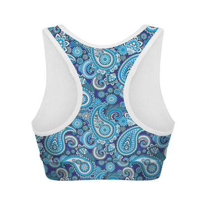 Blue Paisley Pattern Print Women's Sports Bra