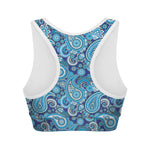 Blue Paisley Pattern Print Women's Sports Bra