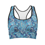 Blue Paisley Pattern Print Women's Sports Bra