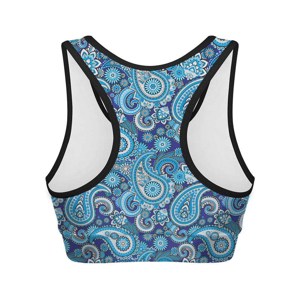 Blue Paisley Pattern Print Women's Sports Bra