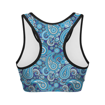Blue Paisley Pattern Print Women's Sports Bra