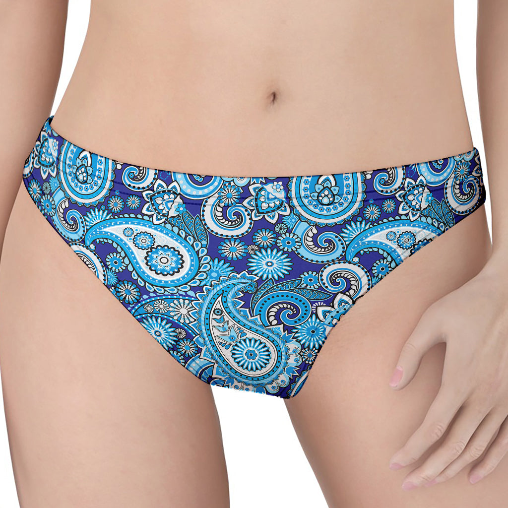 Blue Paisley Pattern Print Women's Thong