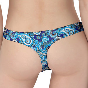 Blue Paisley Pattern Print Women's Thong