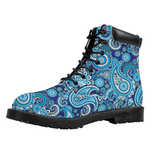 Blue Paisley Pattern Print Work Boots