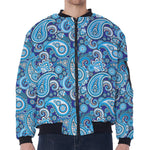 Blue Paisley Pattern Print Zip Sleeve Bomber Jacket