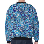 Blue Paisley Pattern Print Zip Sleeve Bomber Jacket