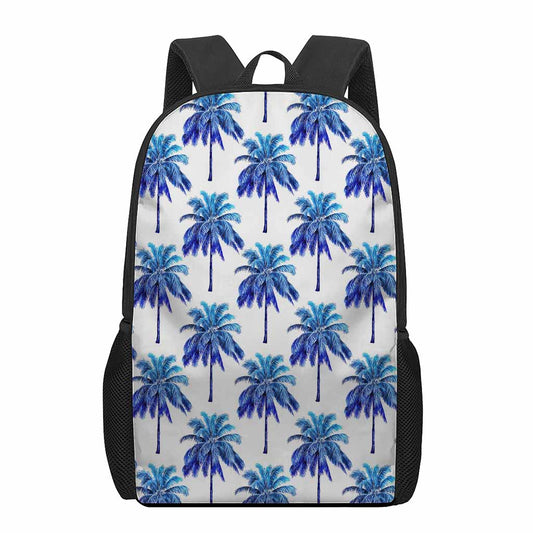 Blue Palm Tree Pattern Print 17 Inch Backpack