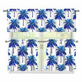 Blue Palm Tree Pattern Print 3 Piece Kitchen Curtains