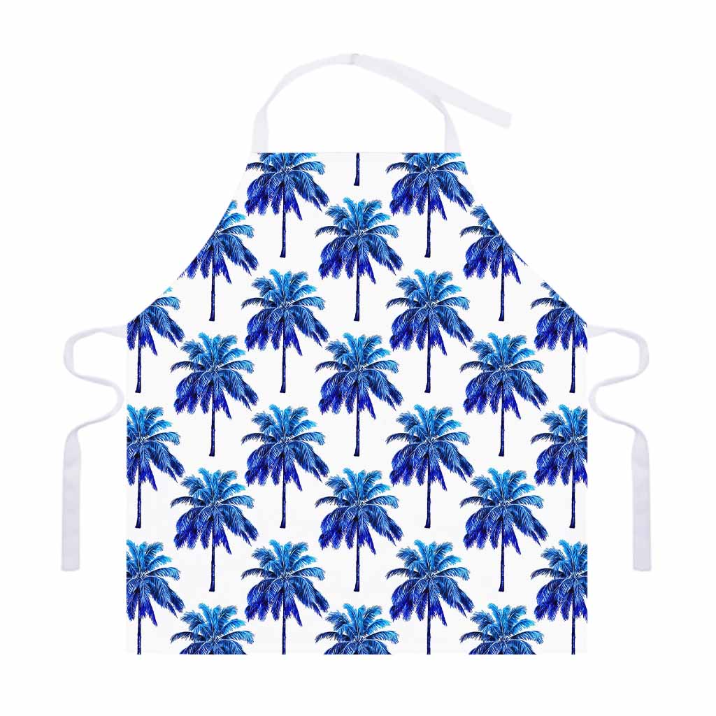 Blue Palm Tree Pattern Print Adjustable Apron