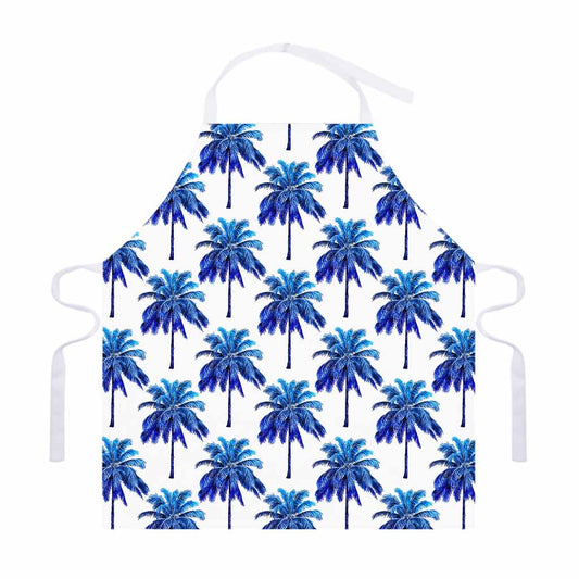 Blue Palm Tree Pattern Print Adjustable Apron