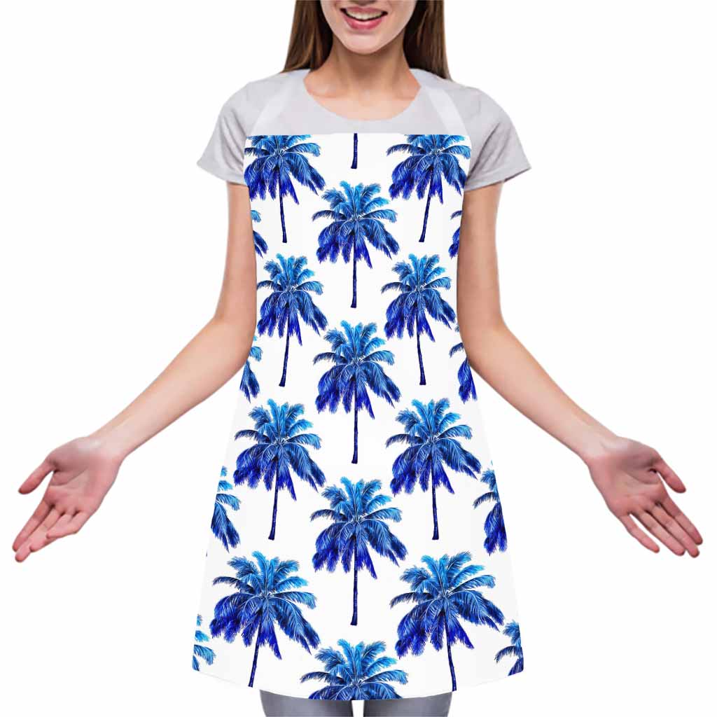 Blue Palm Tree Pattern Print Adjustable Apron