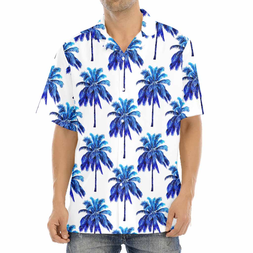 Blue Palm Tree Pattern Print Aloha Shirt