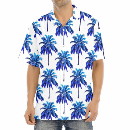 Blue Palm Tree Pattern Print Aloha Shirt