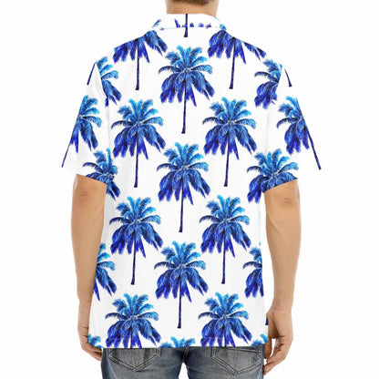 Blue Palm Tree Pattern Print Aloha Shirt