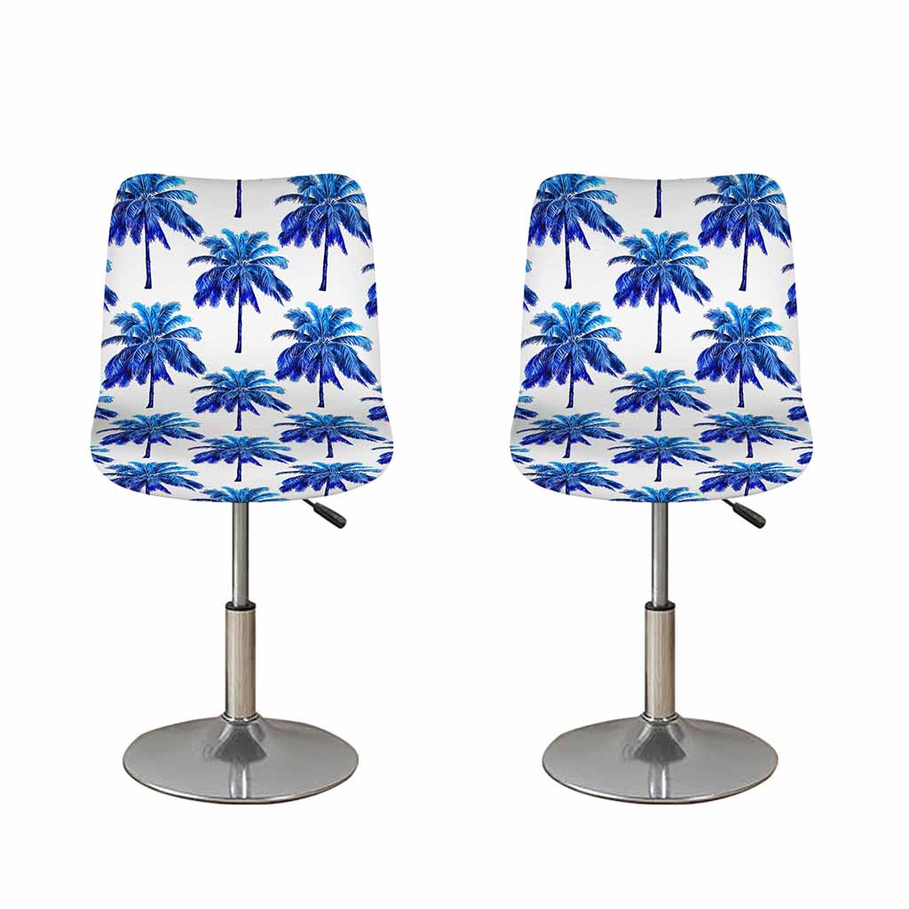 Blue Palm Tree Pattern Print Bar Stool Covers