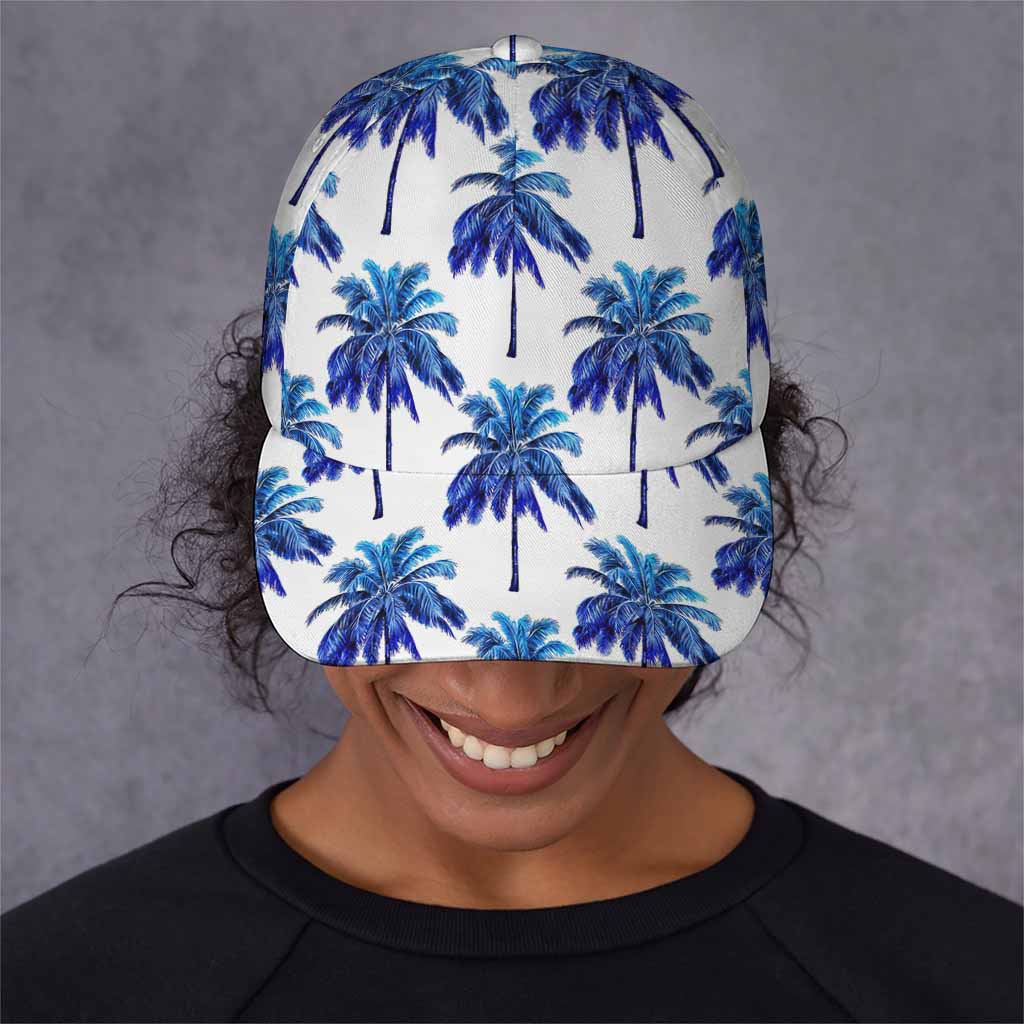 Blue Palm Tree Pattern Print Baseball Cap