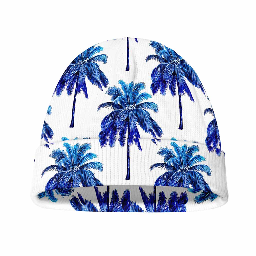 Blue Palm Tree Pattern Print Beanie