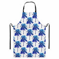 Blue Palm Tree Pattern Print Bib Apron With Pocket