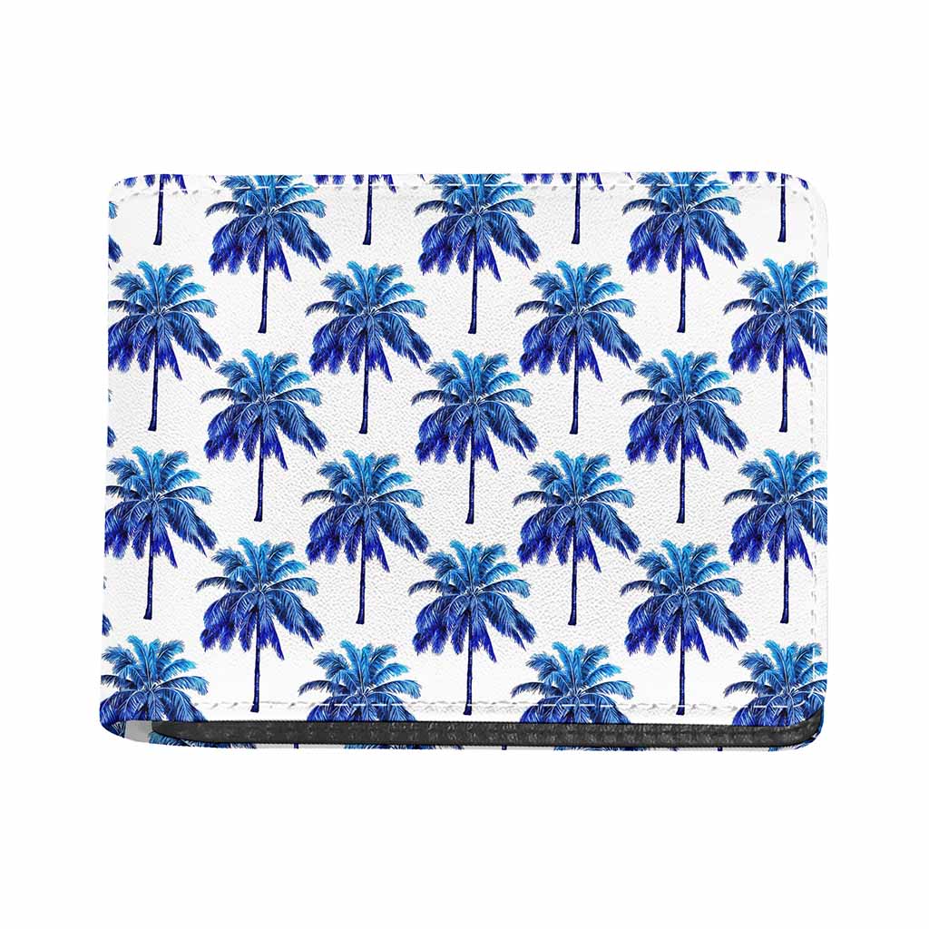 Blue Palm Tree Pattern Print Bifold Wallet