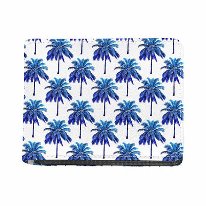 Blue Palm Tree Pattern Print Bifold Wallet