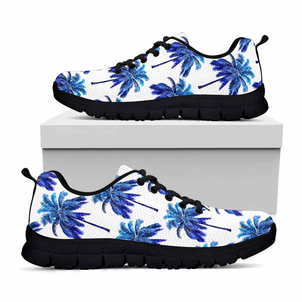 Blue Palm Tree Pattern Print Black Running Shoes