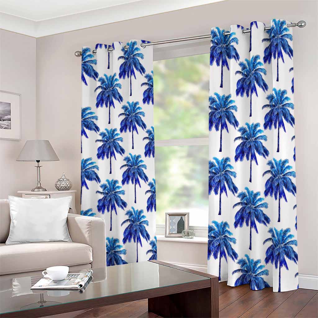 Blue Palm Tree Pattern Print Blackout Grommet Curtains