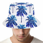 Blue Palm Tree Pattern Print Bucket Hat