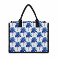 Blue Palm Tree Pattern Print Canvas Tote Bag