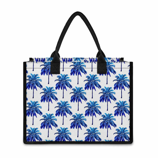 Blue Palm Tree Pattern Print Canvas Tote Bag