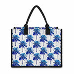Blue Palm Tree Pattern Print Canvas Tote Bag