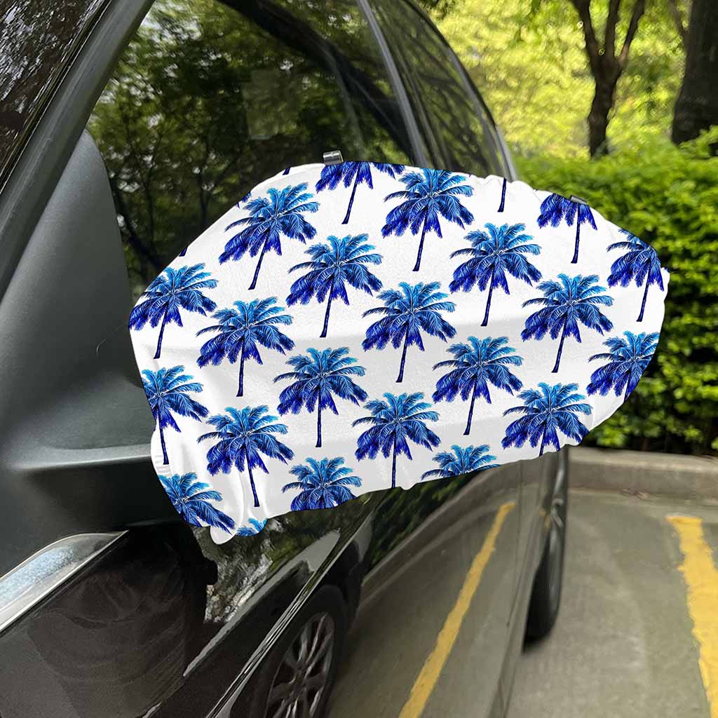 Blue Palm Tree Pattern Print Car Side Mirror Covers