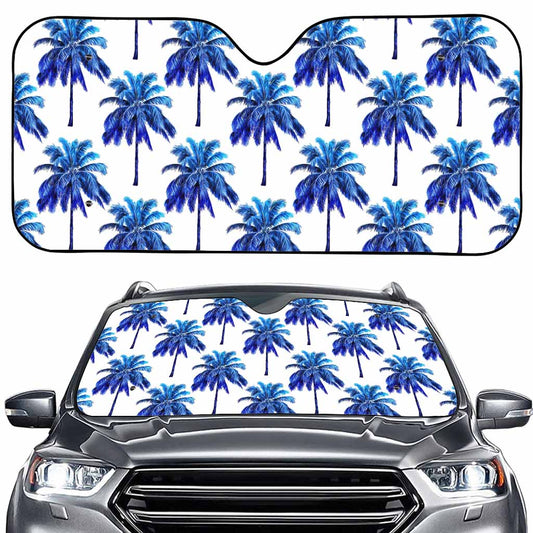 Blue Palm Tree Pattern Print Car Windshield Sun Shade
