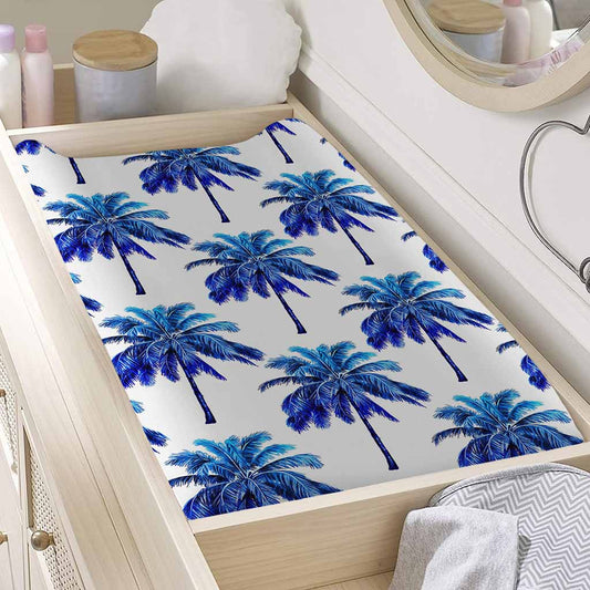Blue Palm Tree Pattern Print Changing Pad Cover